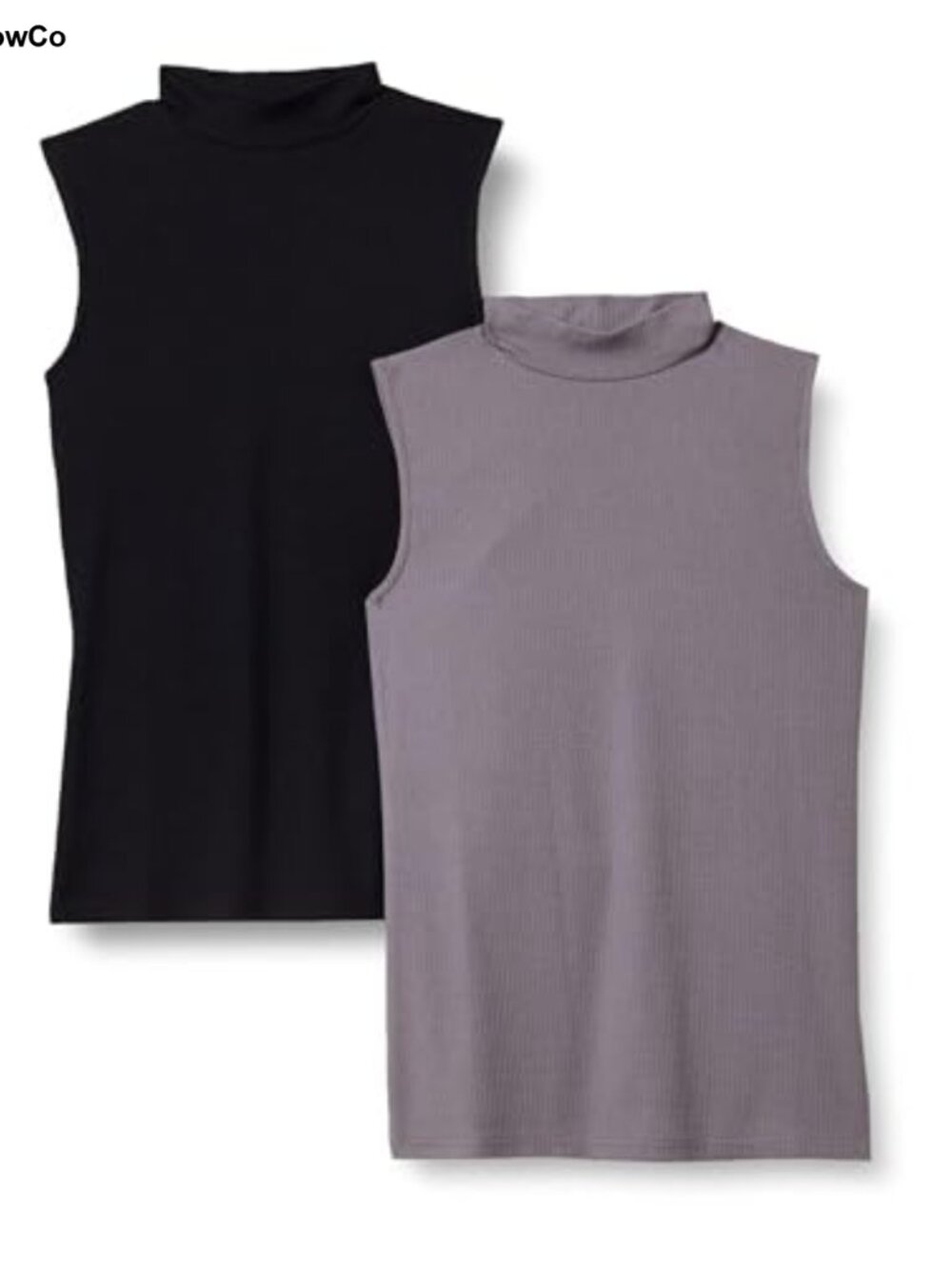 Women's Mock Neck Ribbed Knit Cotton Sleeveless Slim Fit Tank Top 2 Pack